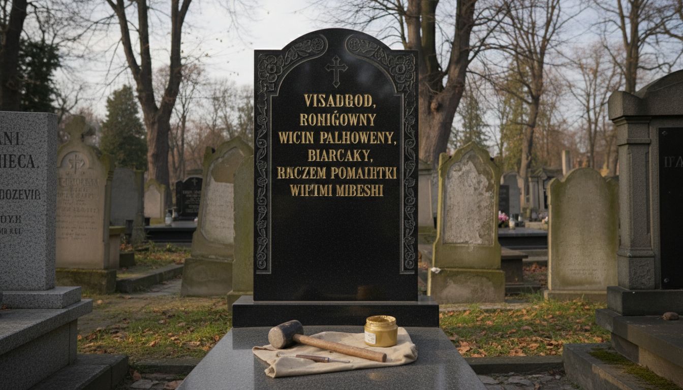 Odnowione litery na płycie nagrobnej